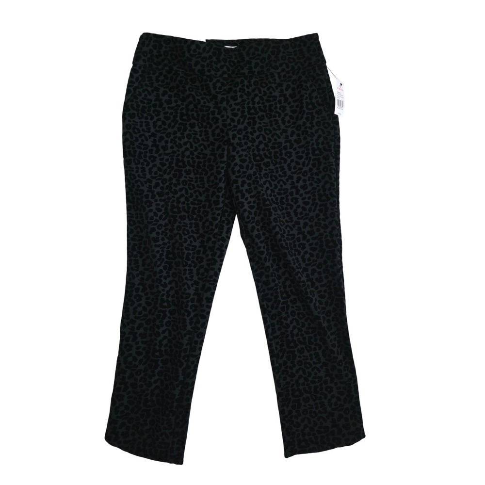 Crown & Ivy Womens Tech Stretch Ankle Pants Black Leopard Print Size 10 NWT